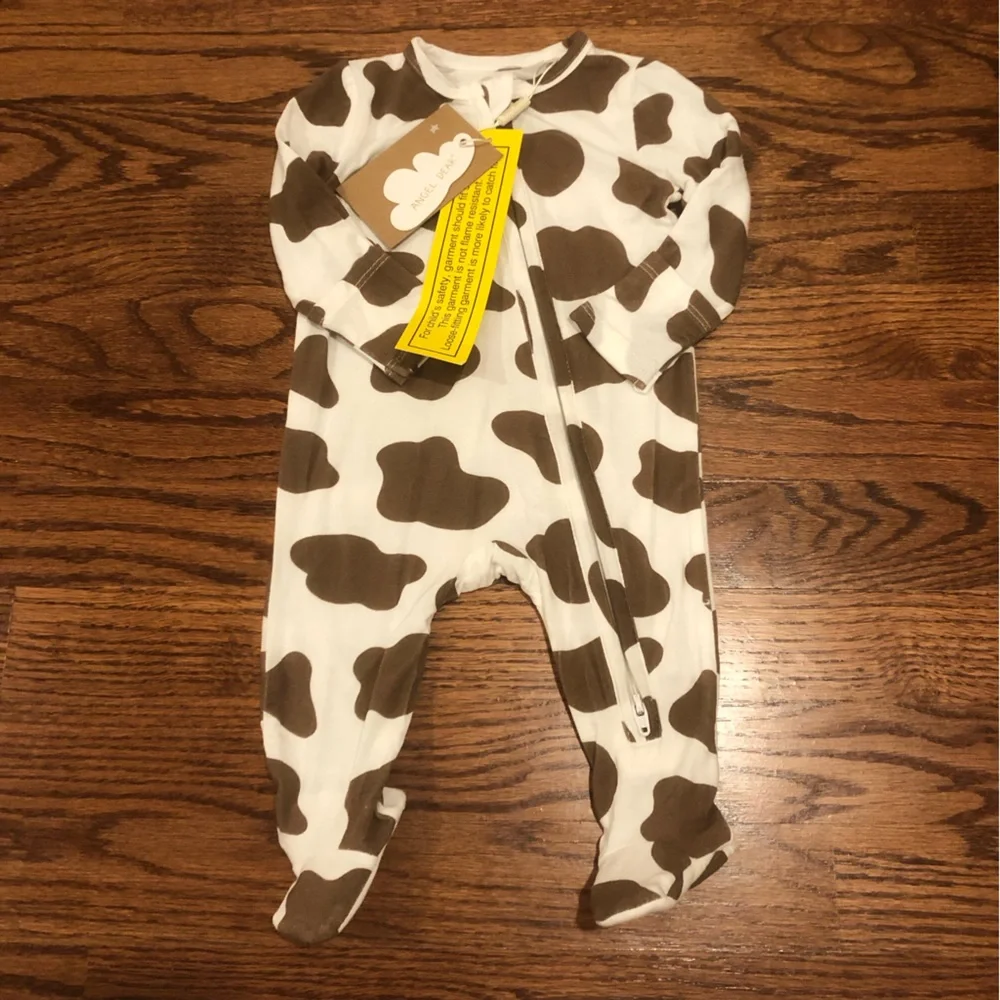 Angel Dear Footie Pajama | Sleepwear for Babies | Cow Print Onesie | 0-3 months - Picture 2 of 6